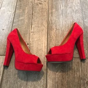 Brand new red faux suede heels